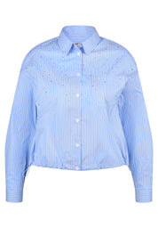 Bluse gestreift mit Strasssteinen - 5346-Rauchblau - Blau