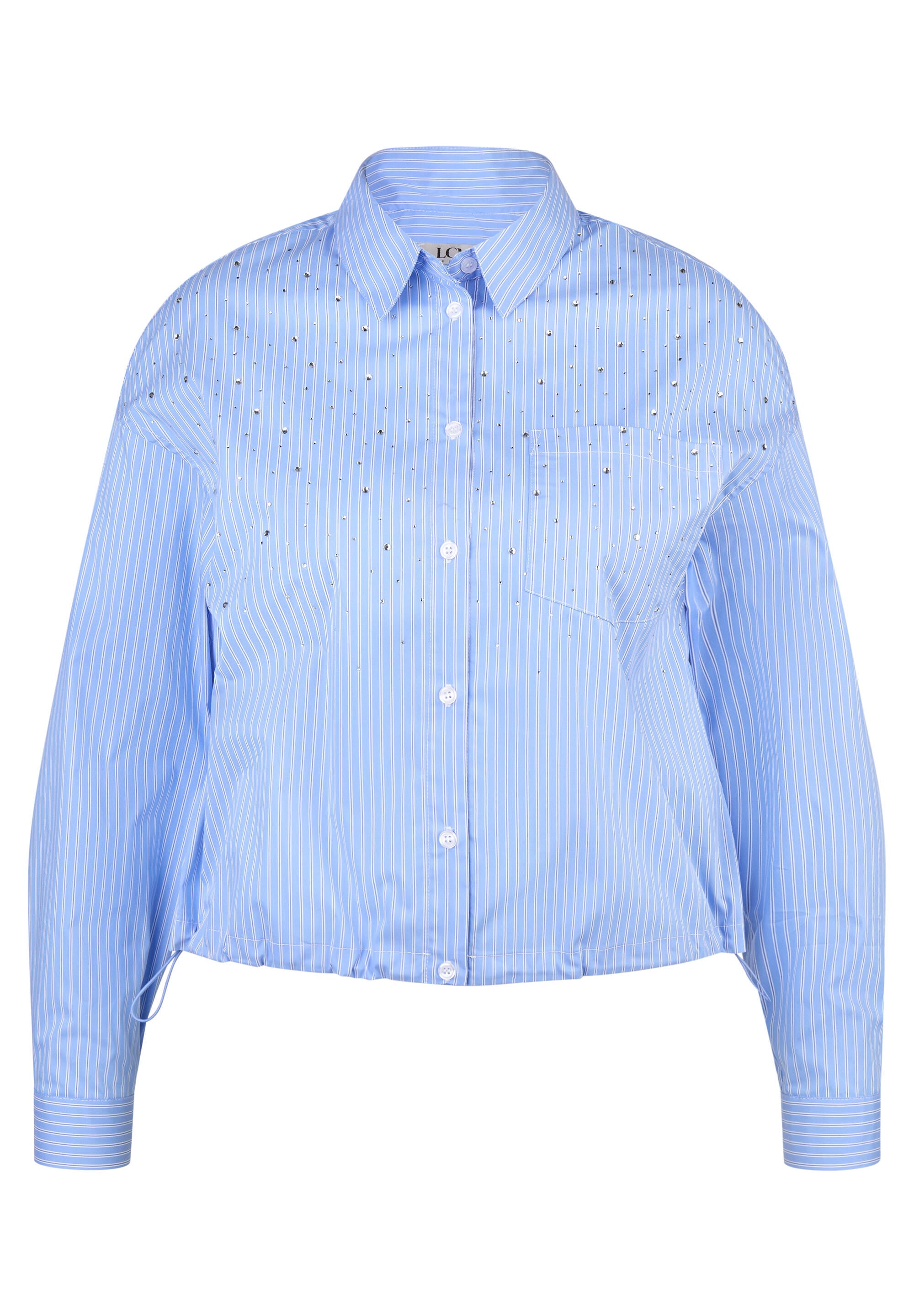 Bluse gestreift mit Strasssteinen - 5346-Rauchblau - Blau
