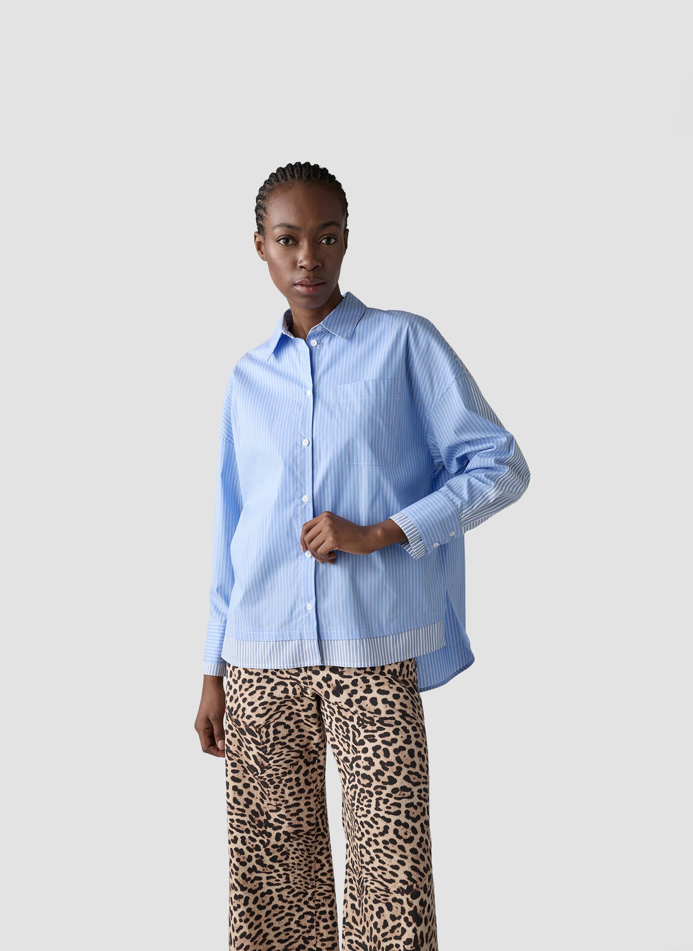 Bluse gestreift Oversized Fit - 5346-Rauchblau - Blau