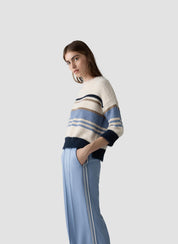 Strickpullover gestreift - 5346-Rauchblau - Blau