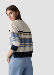 Strickpullover gestreift - 5346-Rauchblau - Blau