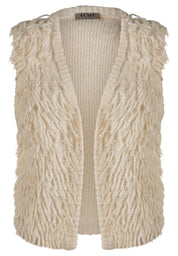 Strickweste mit Fransen - 5608-Elfenbein - Beige