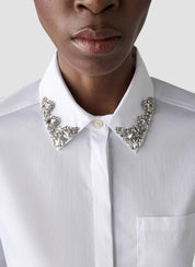 Bluse aus Baumwollmix mit Strass-Details - 5003-Weiss - Weiß