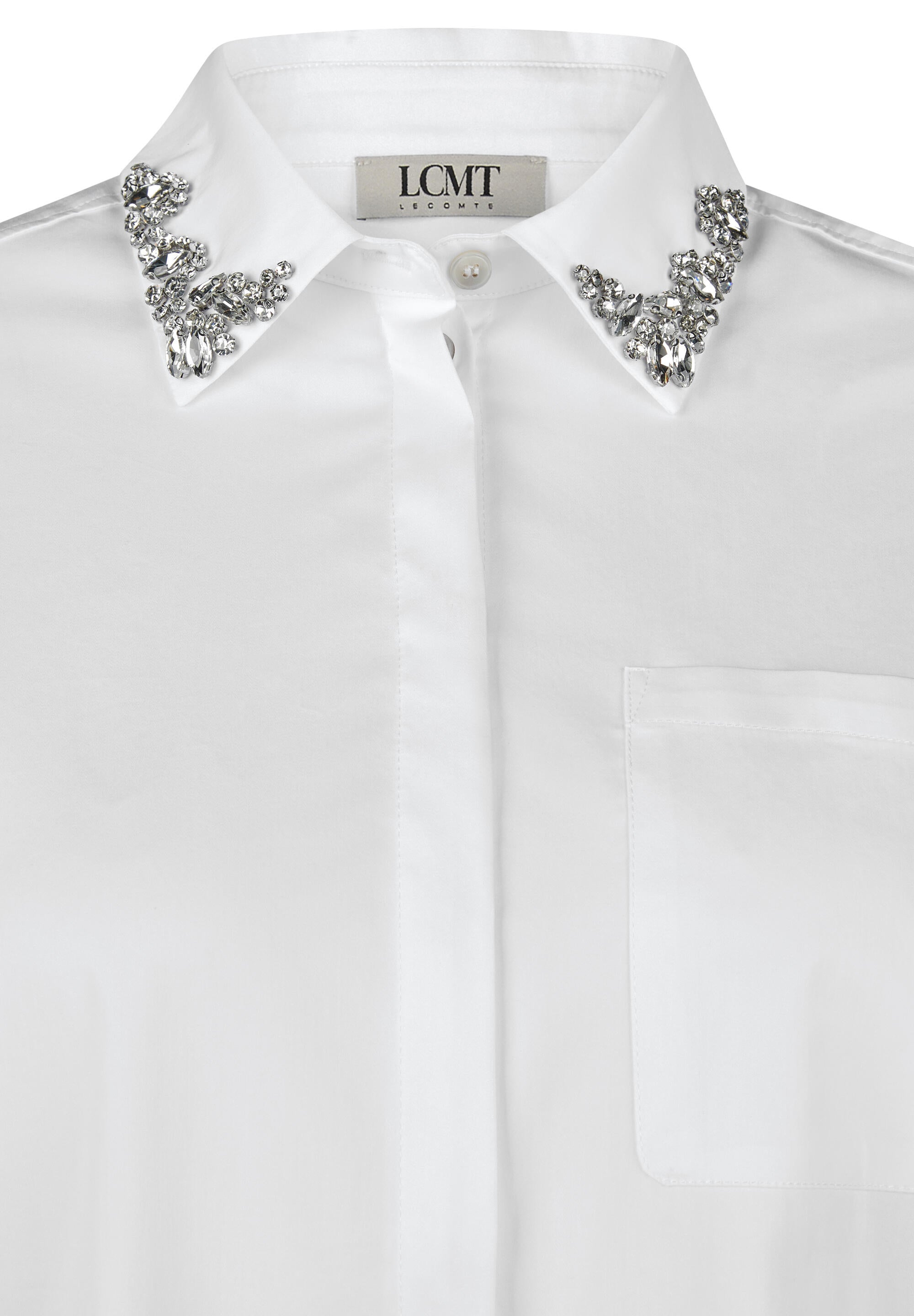 Bluse aus Baumwollmix mit Strass-Details - 5003-Weiss - Weiß