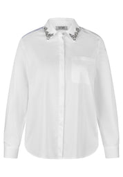 Bluse aus Baumwollmix mit Strass-Details - 5003-Weiss - Weiß