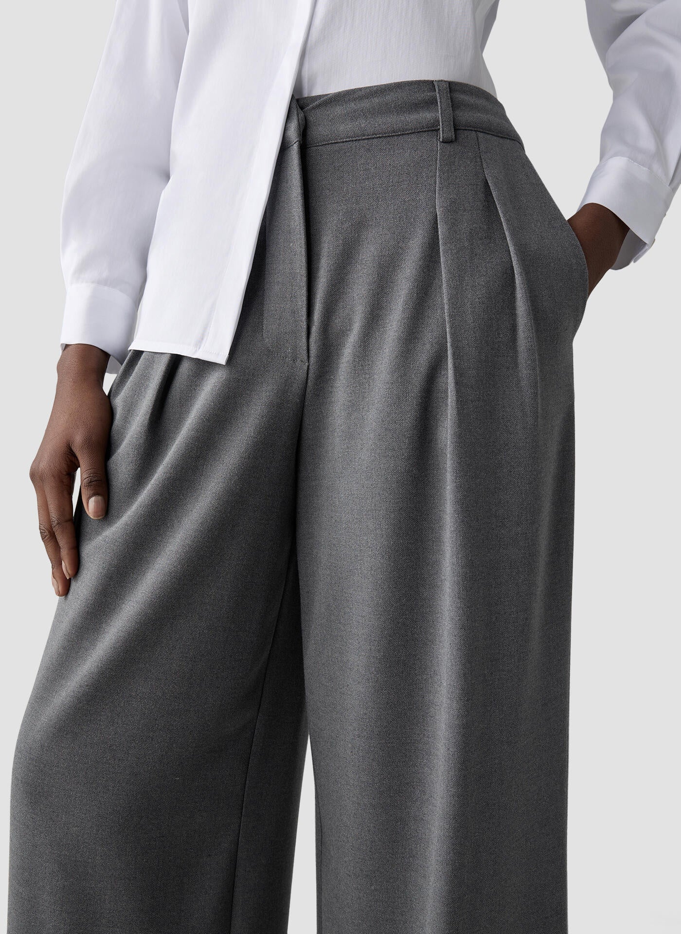 Faltenhose Wide Leg - 5038-SteingrauMel - Grau