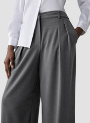 Faltenhose Wide Leg - 5038-SteingrauMel - Grau