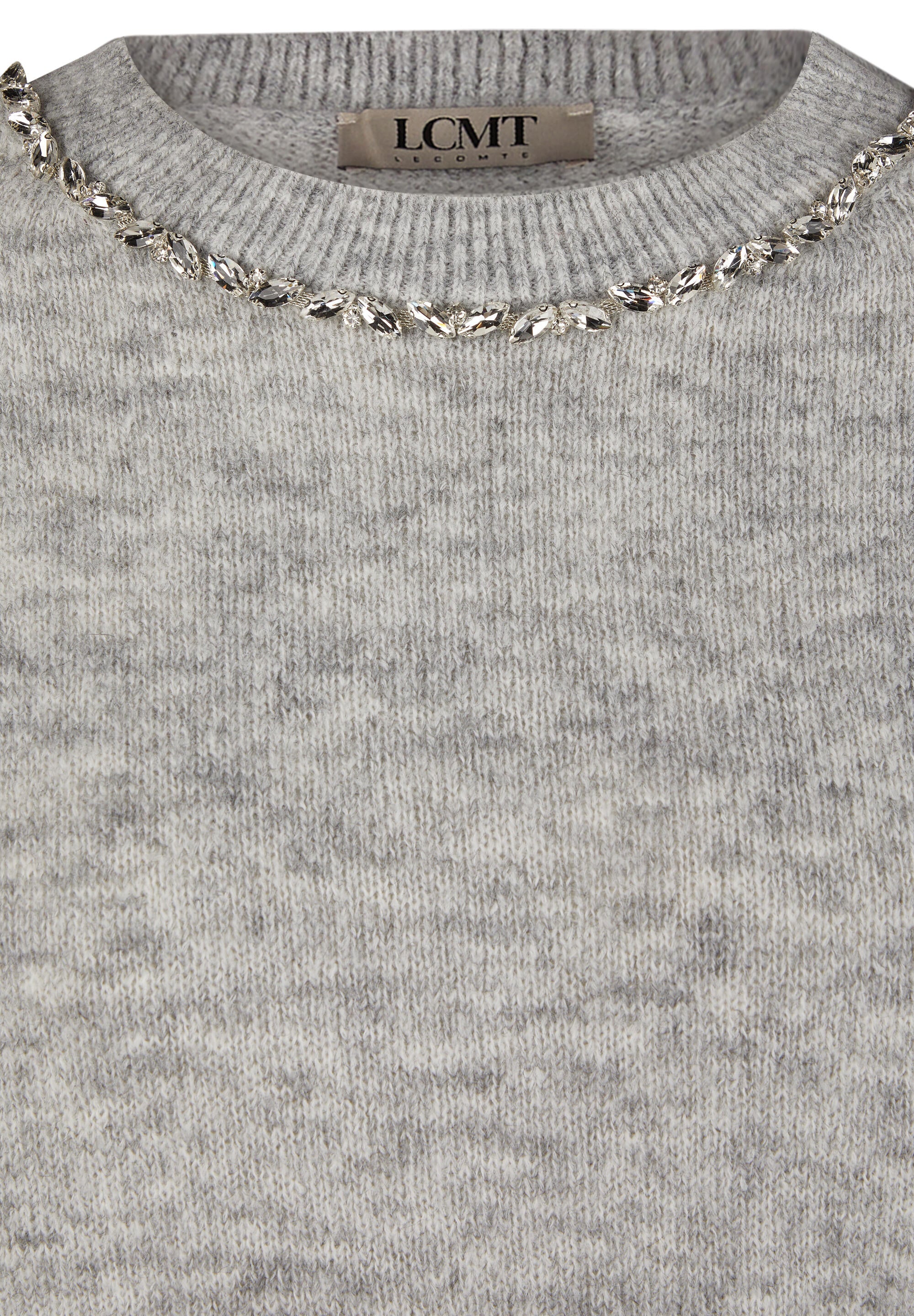 Strickpullover mit Applikation - 5017-Perlgrau Mel - Grau