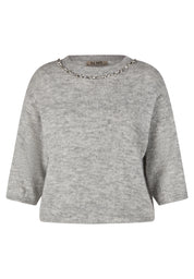 Strickpullover mit Applikation - 5017-Perlgrau Mel - Grau
