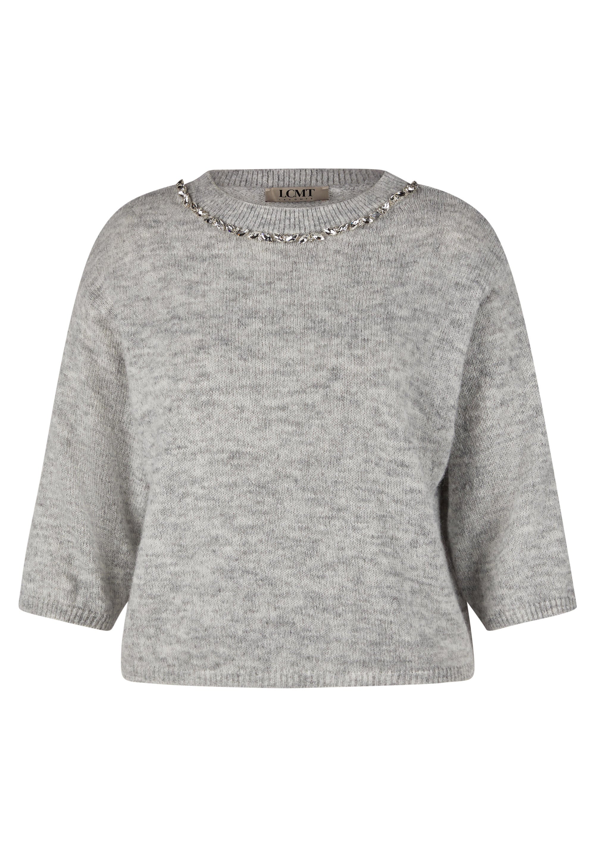 Strickpullover mit Applikation - 5017-Perlgrau Mel - Grau