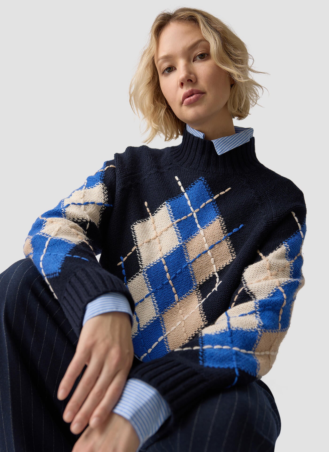 Strickpullover aus Wollmix - 5388-Marineblau - Blau