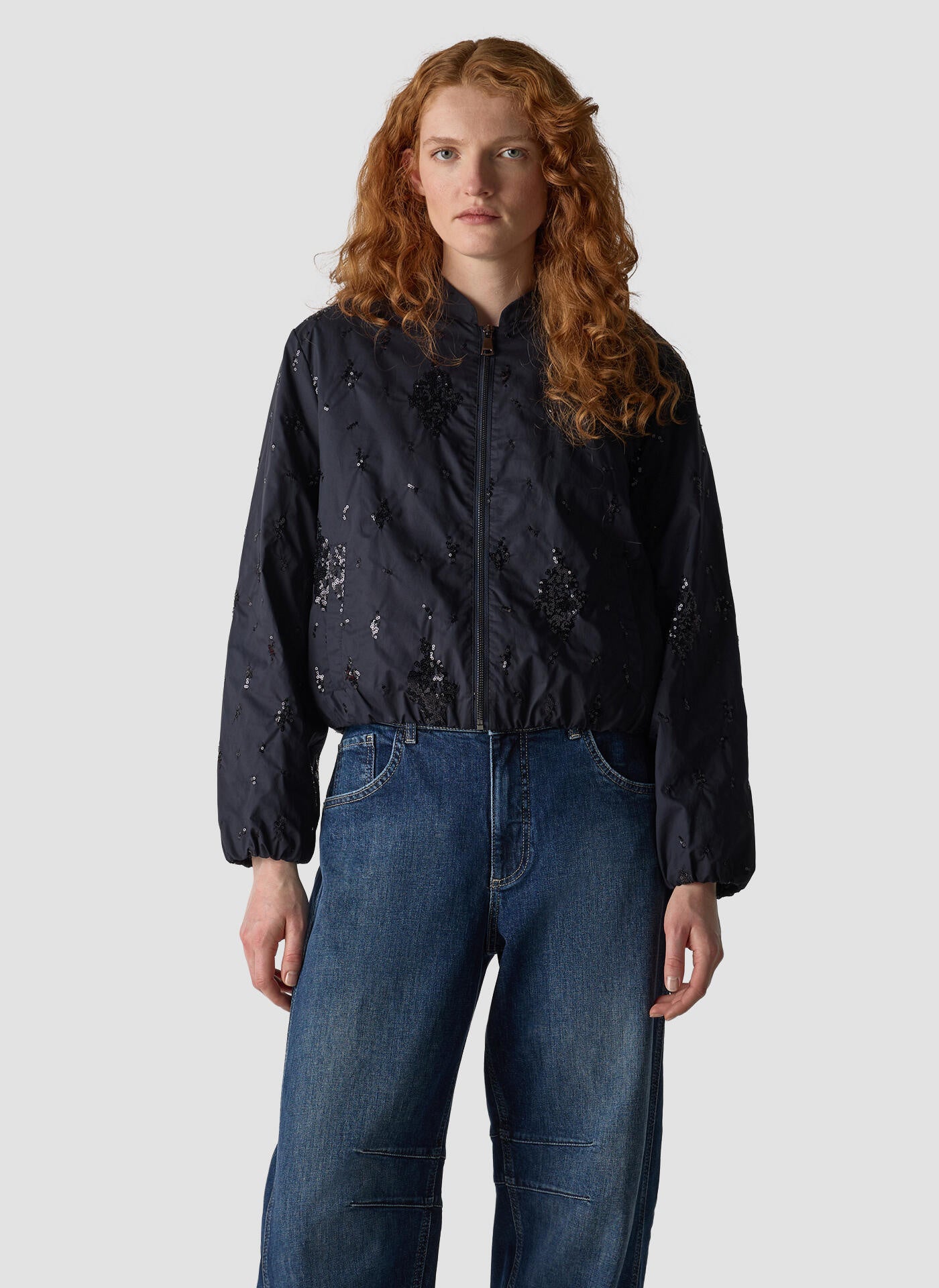 Paillettenbluse aus Baumwolle - 5388-Marineblau - Blau