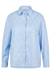 Bluse gestreift mit Strass-Details - 5332-Saphirblau - Blau