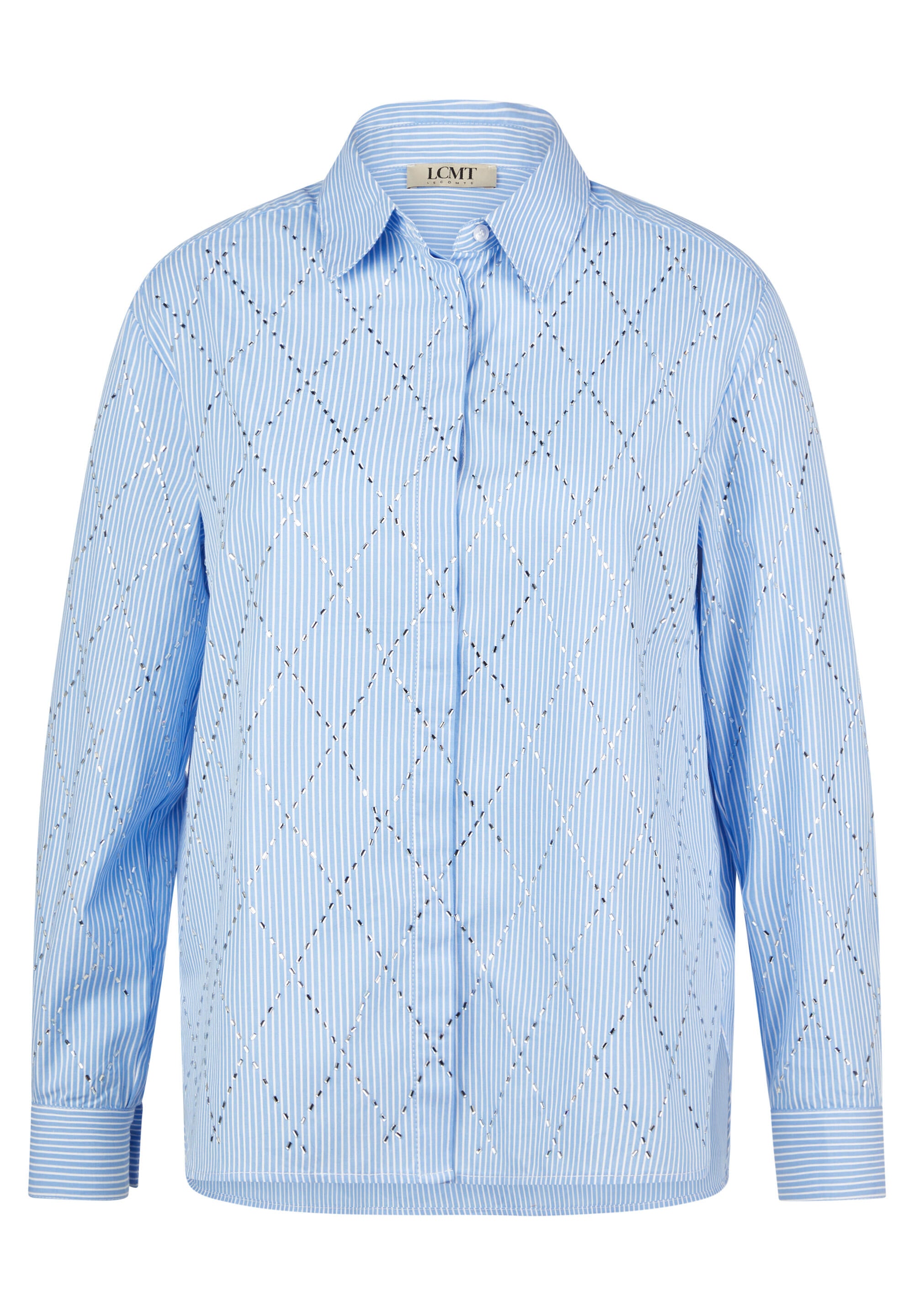 Bluse gestreift mit Strass-Details - 5332-Saphirblau - Blau