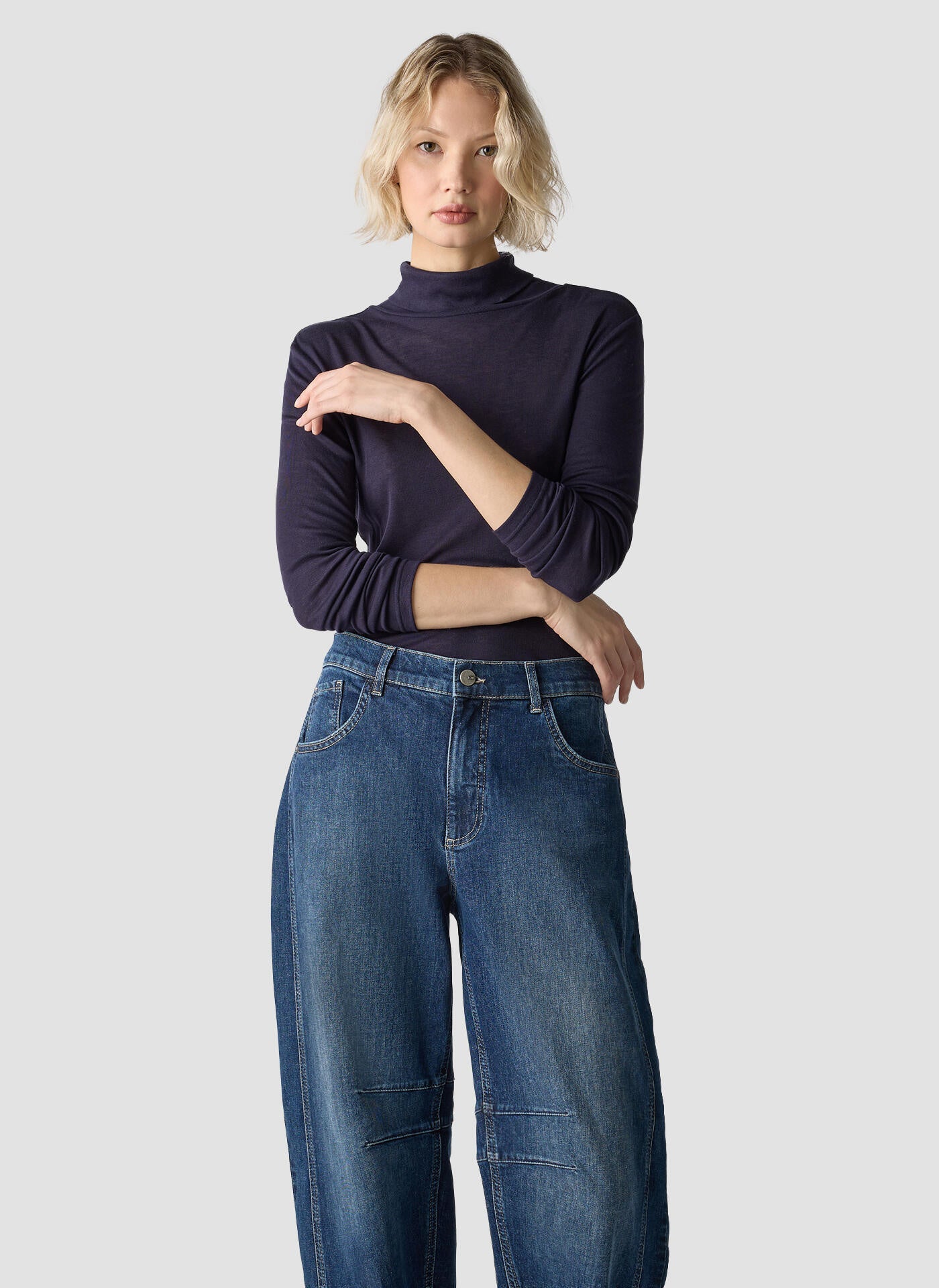 Strickpullover mit Rollkragen - 5388-Marineblau - Blau