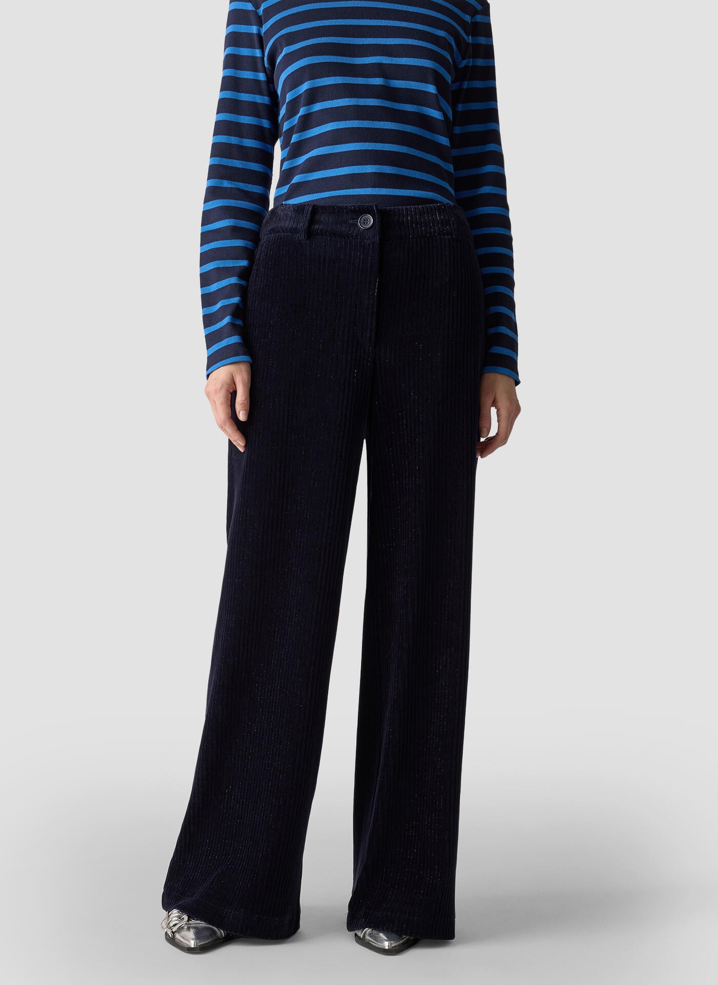 Cordhose Wide Leg in Samt-Optik - 5388-Marineblau - Blau