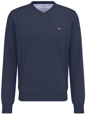 Strickpullover mit V-Ausschnitt - 680-night - Blau