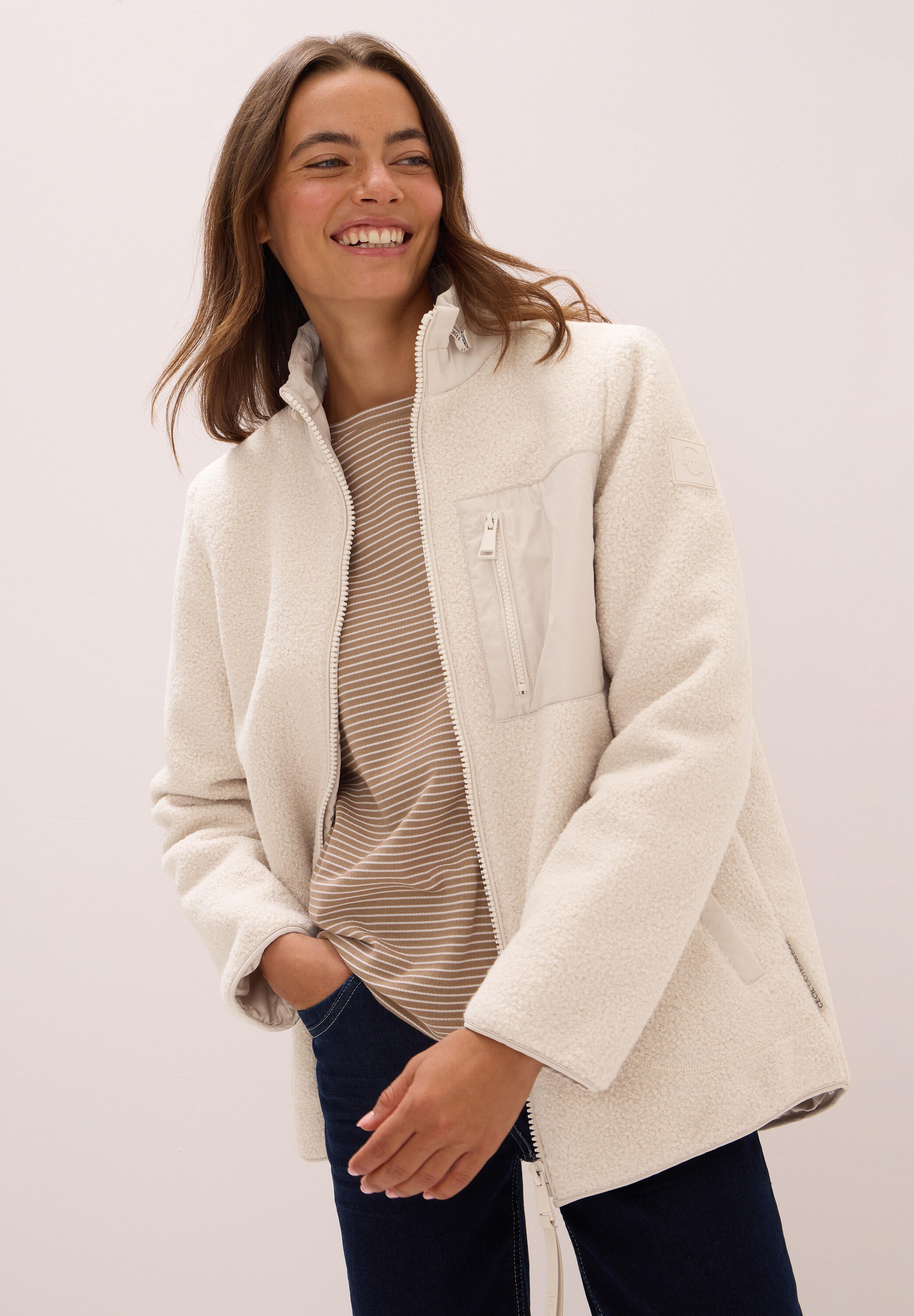 Teddy-Jacke mit Stehkragen - 15641 teddy vanilla white - Creme