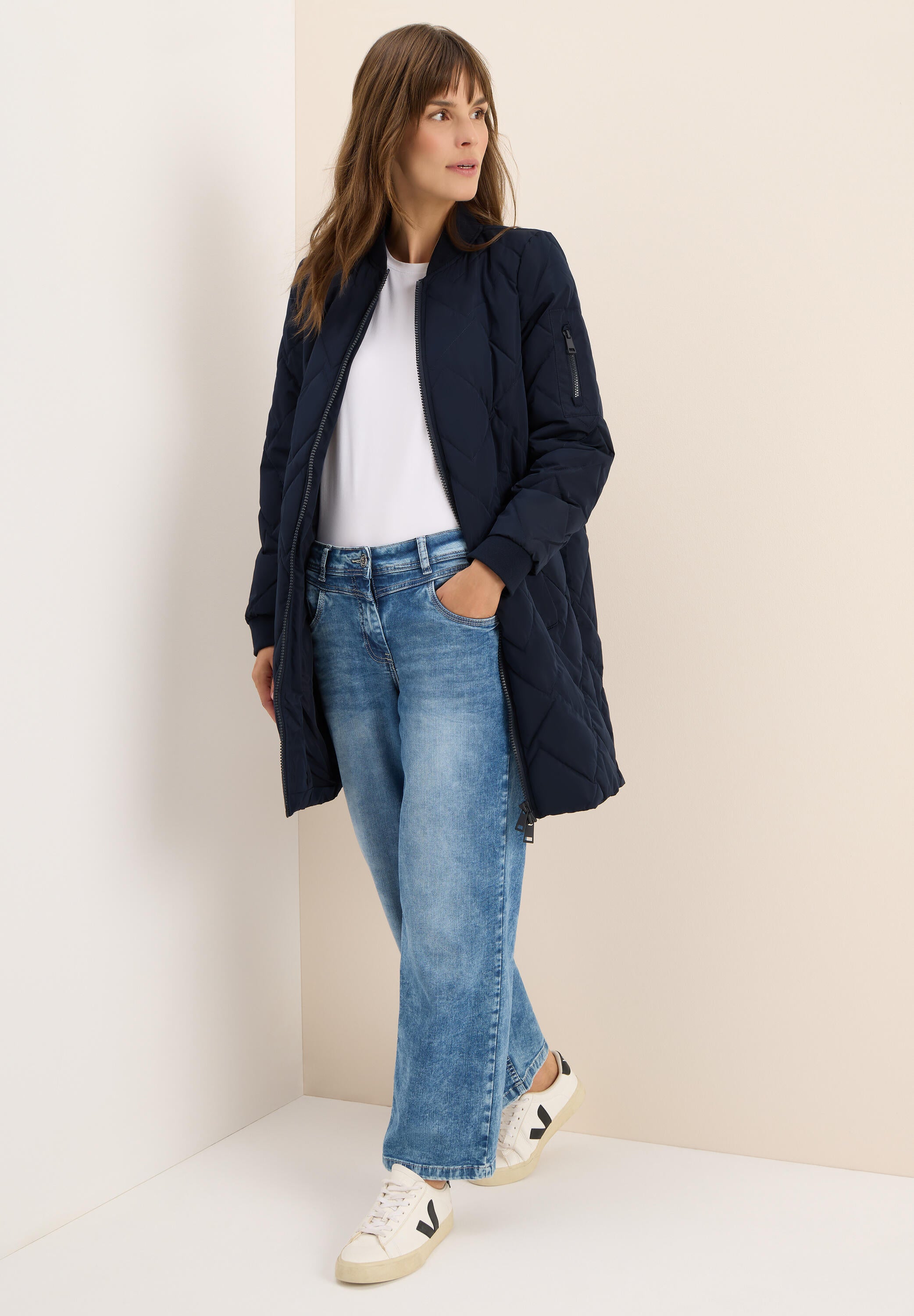 Steppmantel mit Bündchenkragen - 15631 dark navy blue - Blau