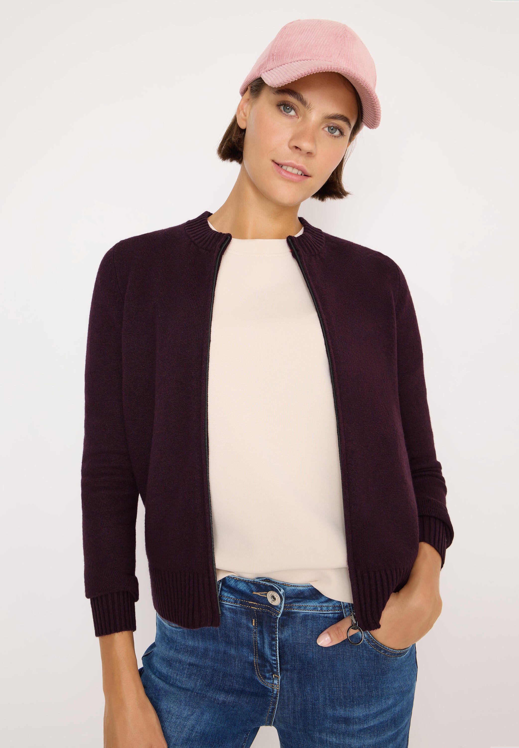 Strickjacke aus Baumwollmix - 17130 eggplant red melange - Violett