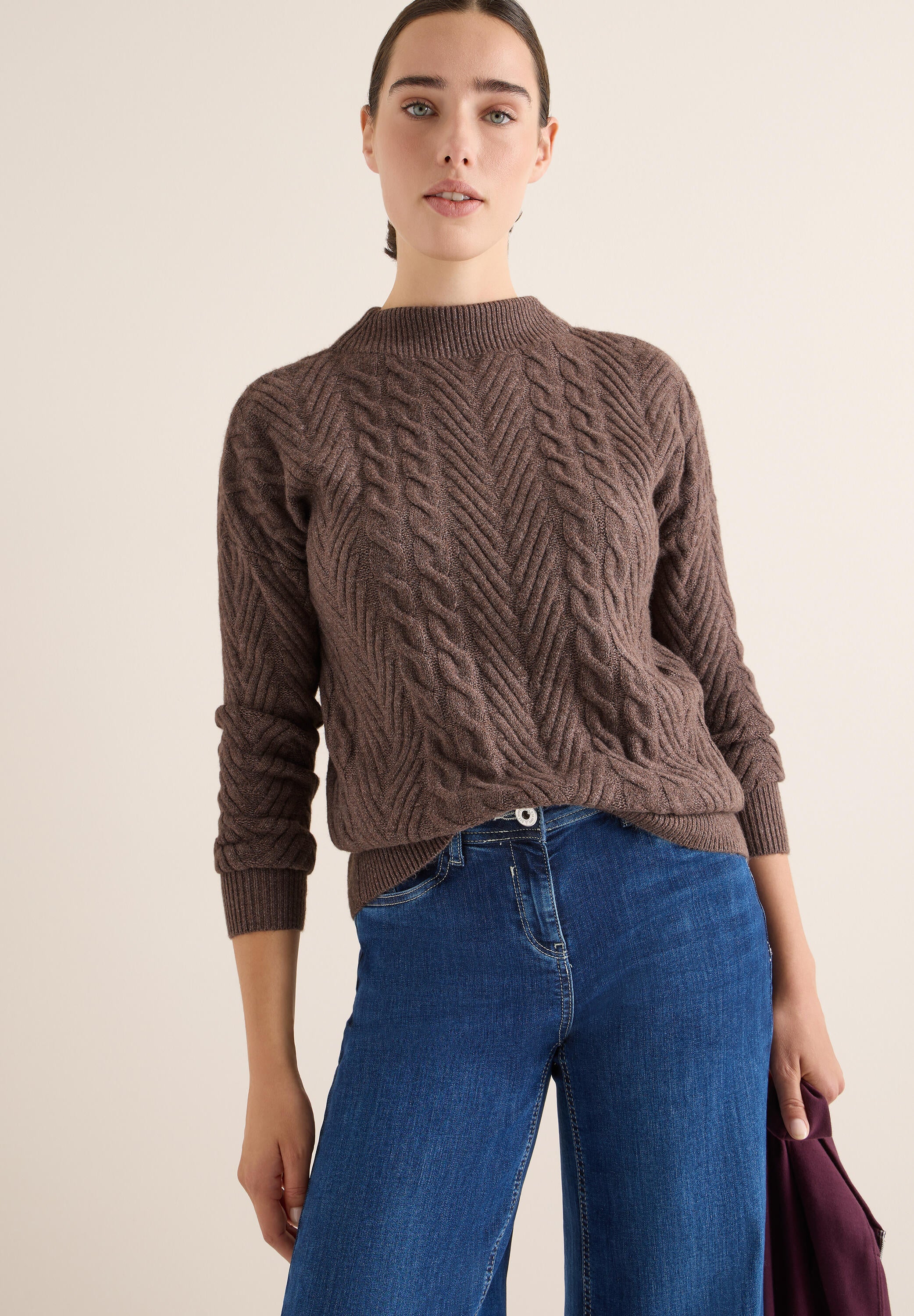 Strickpullover aus Baumwollmix - 16963 mushroom taupe melange - Braun