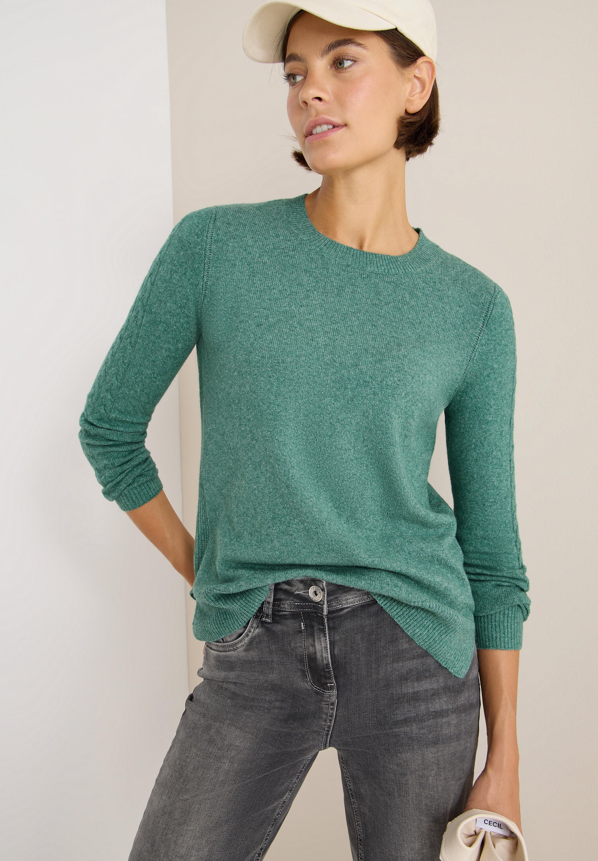 Strickpullover aus Baumwollmix - 16833 jewel green melange - Grün
