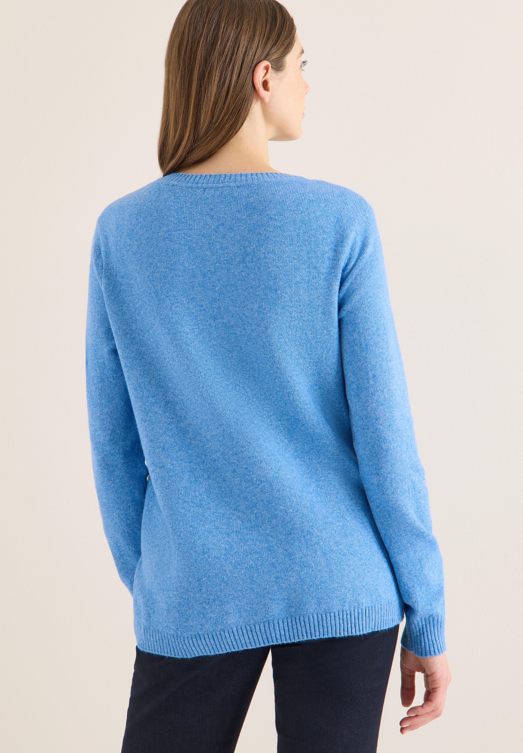 Strickpullover aus Baumwollmix - 17386 fountain blue melange - Blau