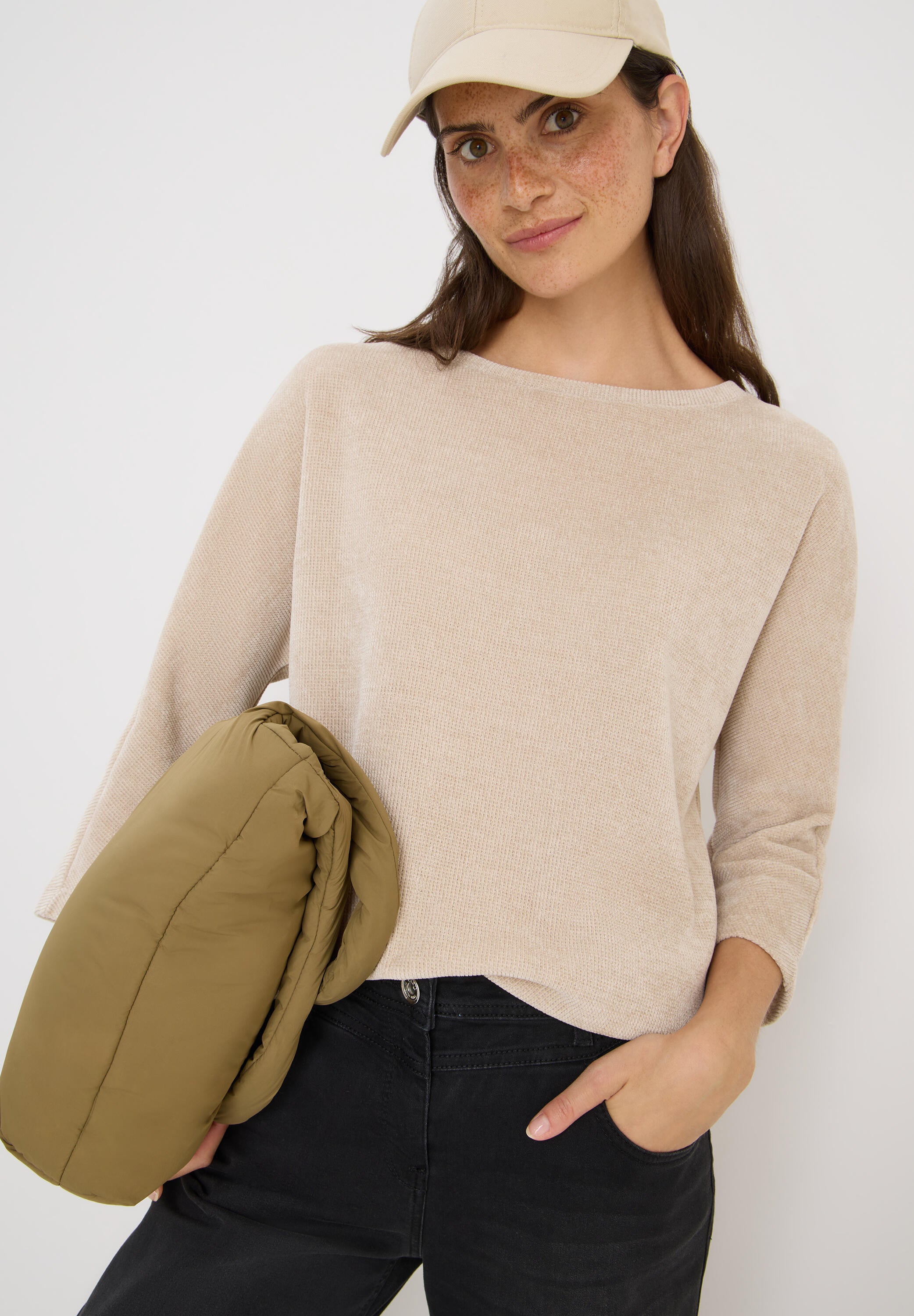 T-Shirt aus Cordstoff - 16983 oat milk beige - Beige
