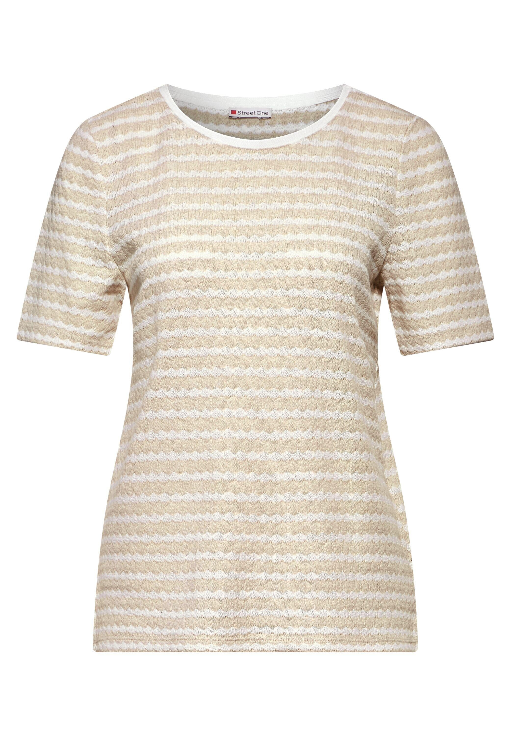 Gestreiftes T-Shirt in Strick-Optik - 25437-smooth sand beige - Beige