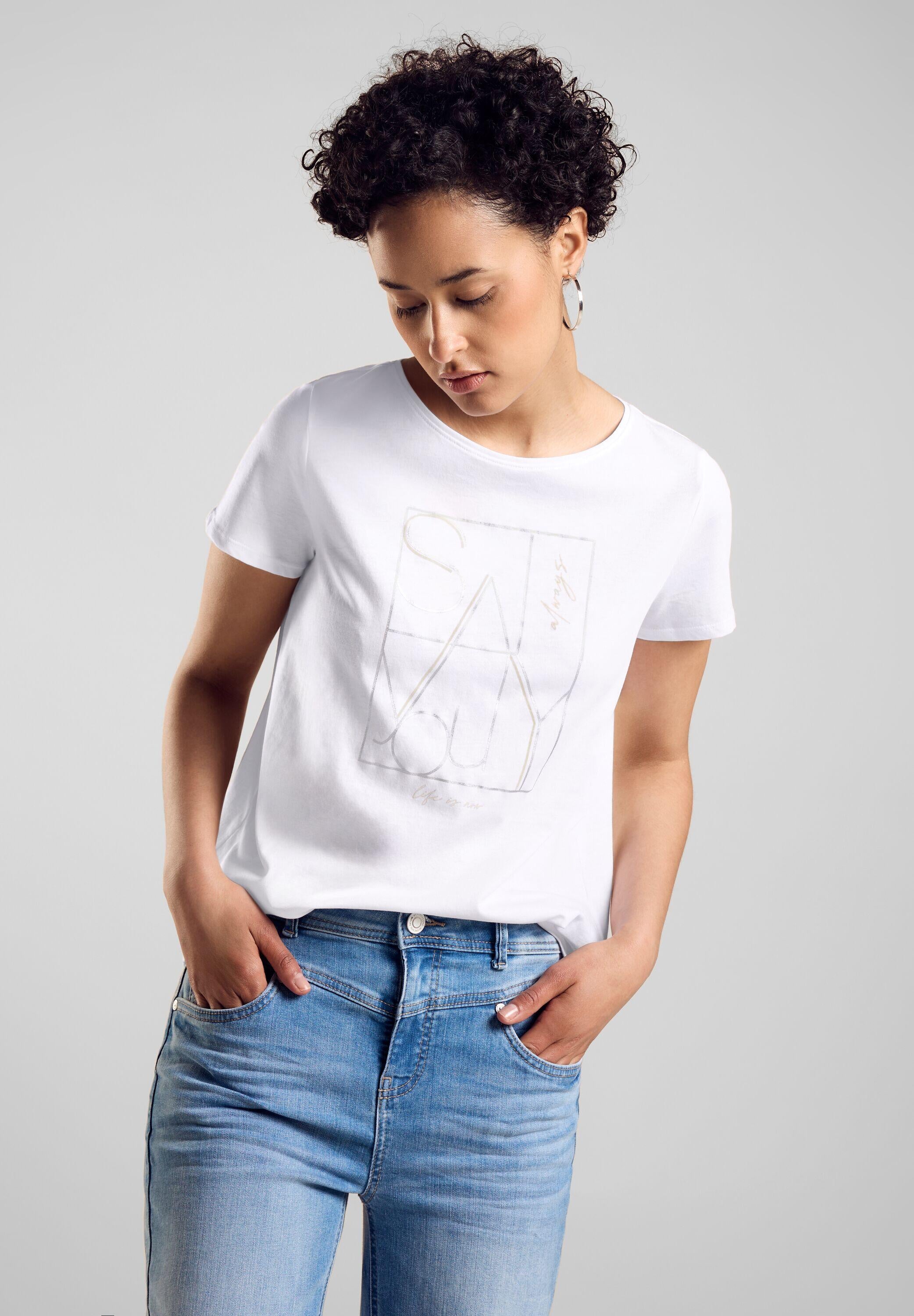 T-Shirt mit Print - 30000-White - Weiß