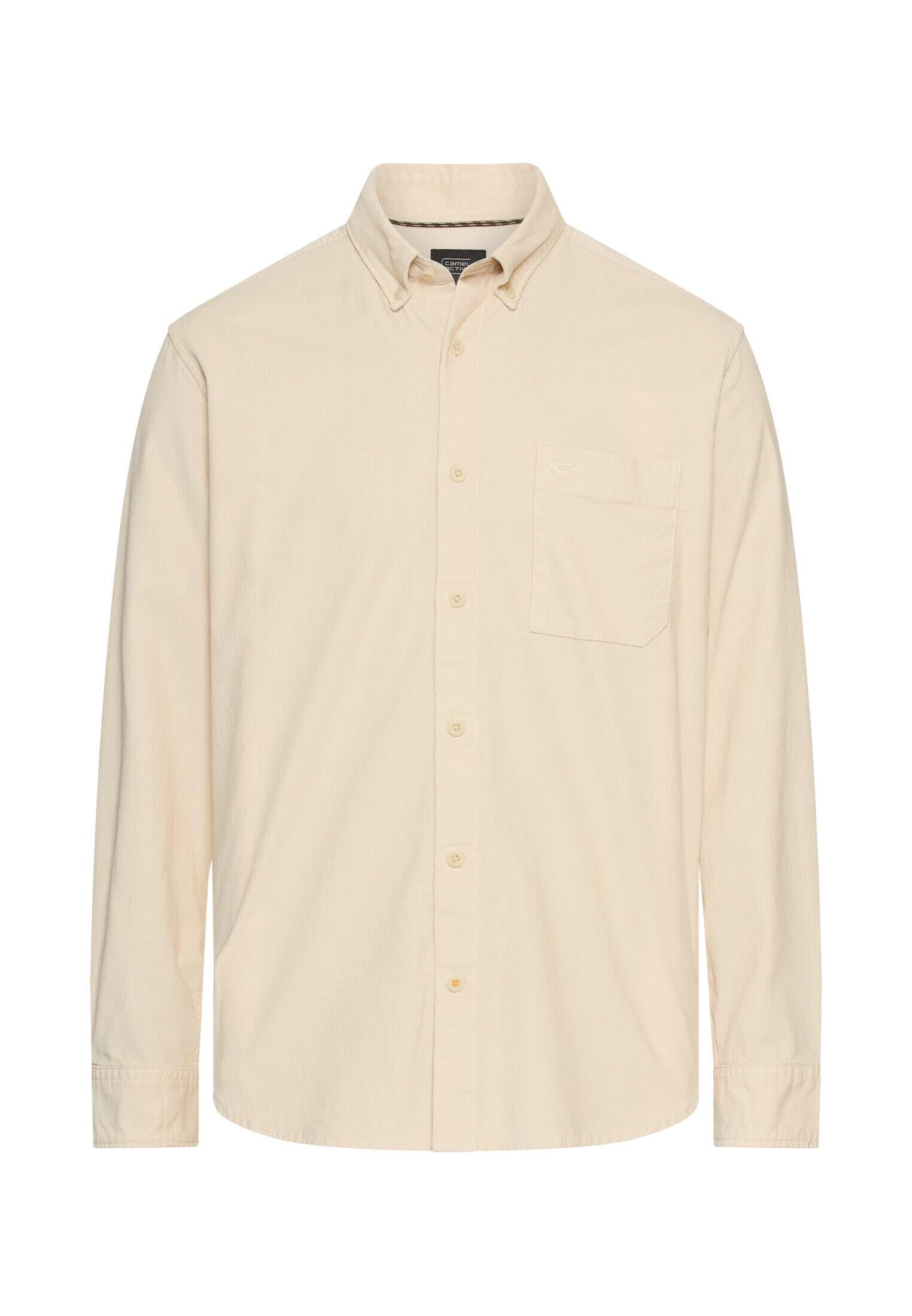 Langarm Shirt mit Button-Down-Kragen und Brusttasche - 11-Oatmeal - Creme