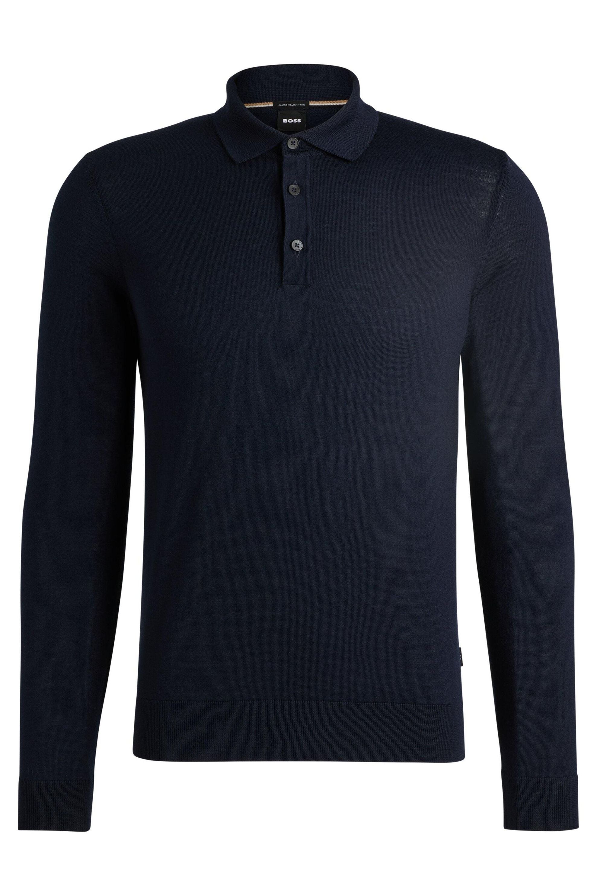 Strick-Poloshirt aus Schurwolle - 404-Dark Blue - Blau