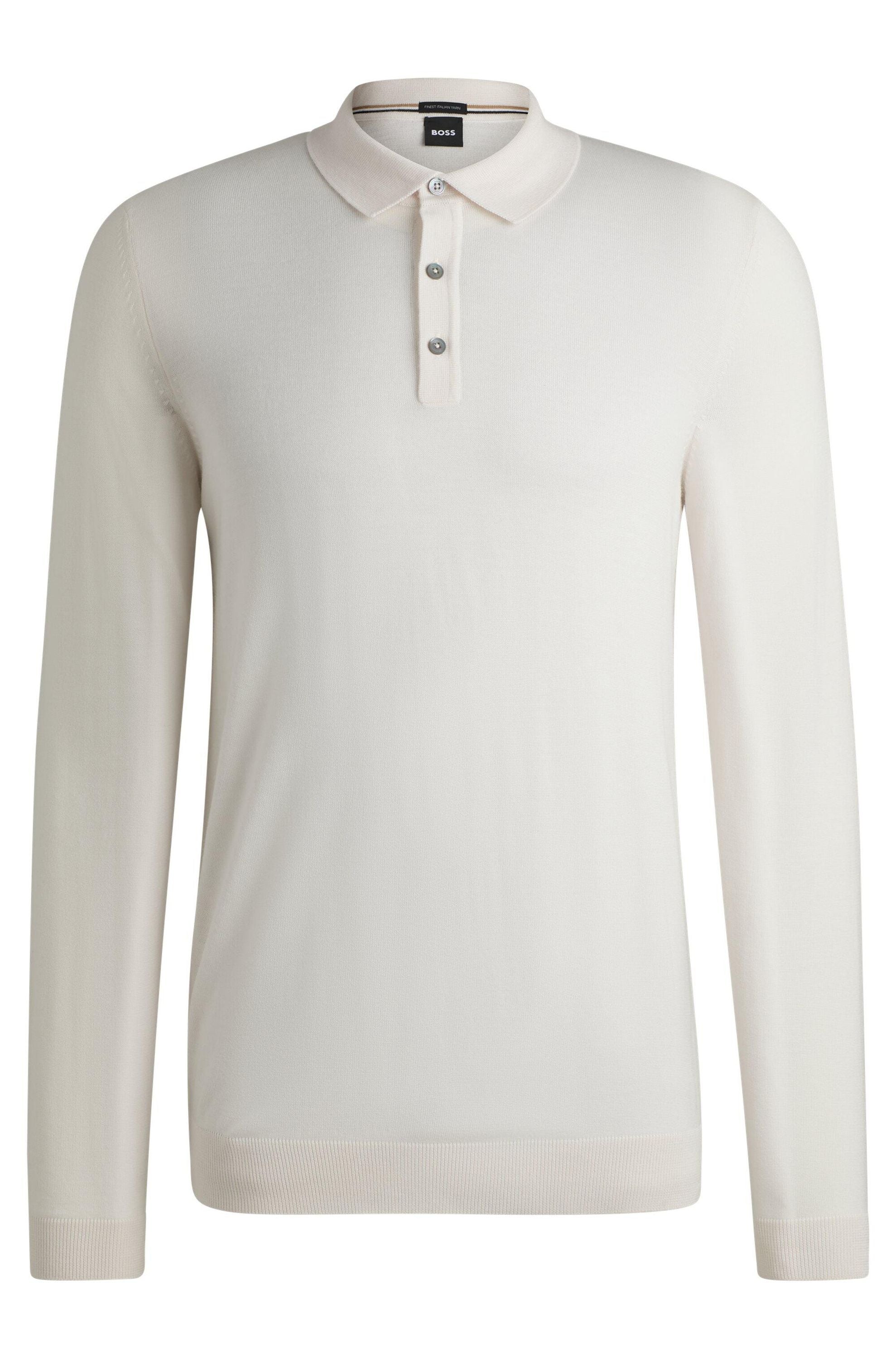 Strick-Poloshirt aus Schurwolle - 131-Open White - Weiß