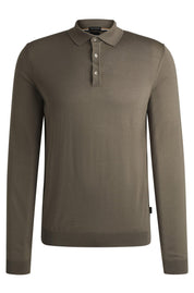 Strick-Poloshirt aus Schurwolle - 376-Open Green - Khaki