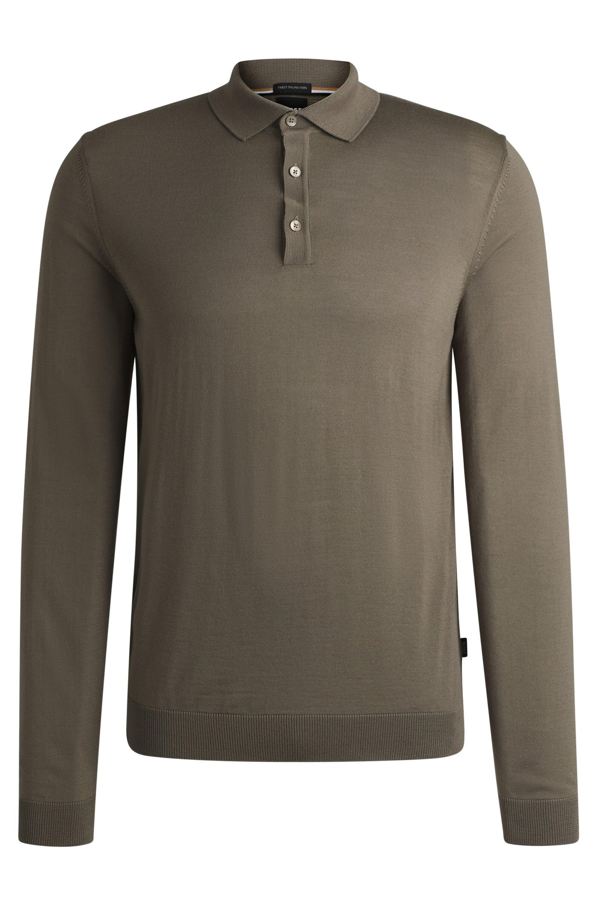 Strick-Poloshirt aus Schurwolle - 376-Open Green - Khaki