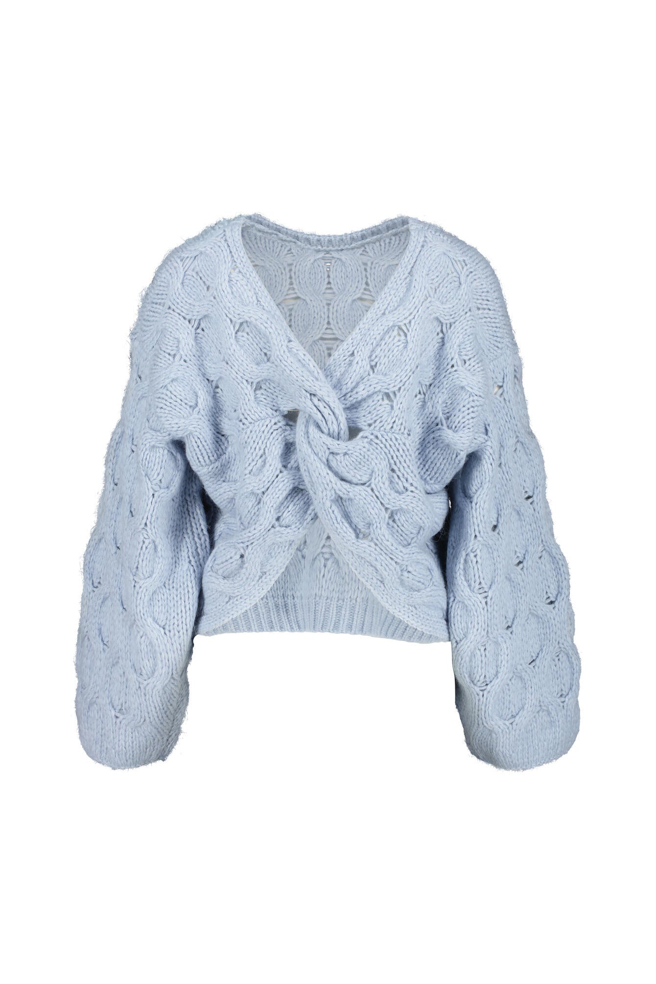 Oversized Strickpullover mit Zopfmuster - 421-Medium Blue - Blau