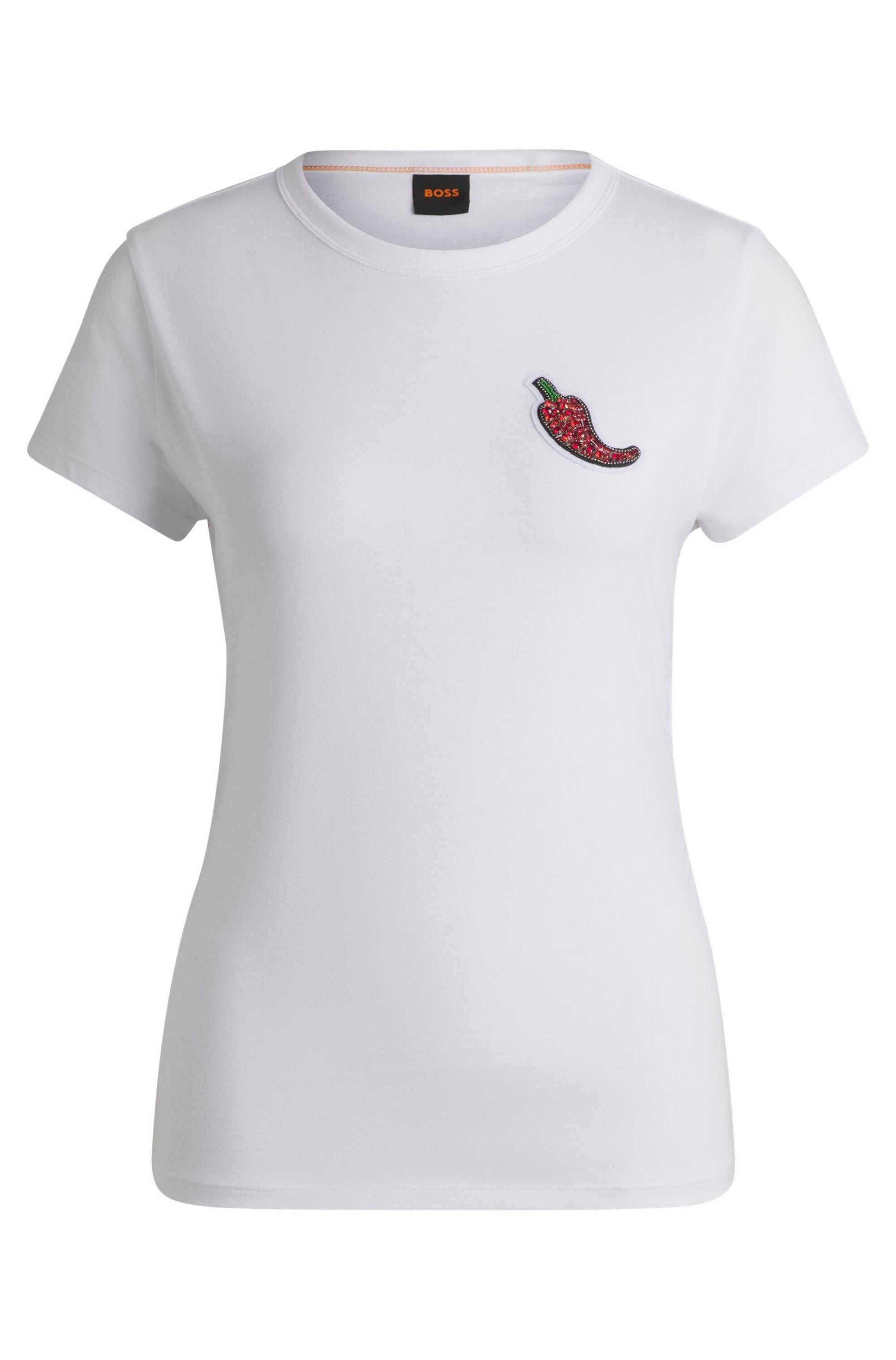 T-Shirt mit Perlen-Details - 100-White - Weiß