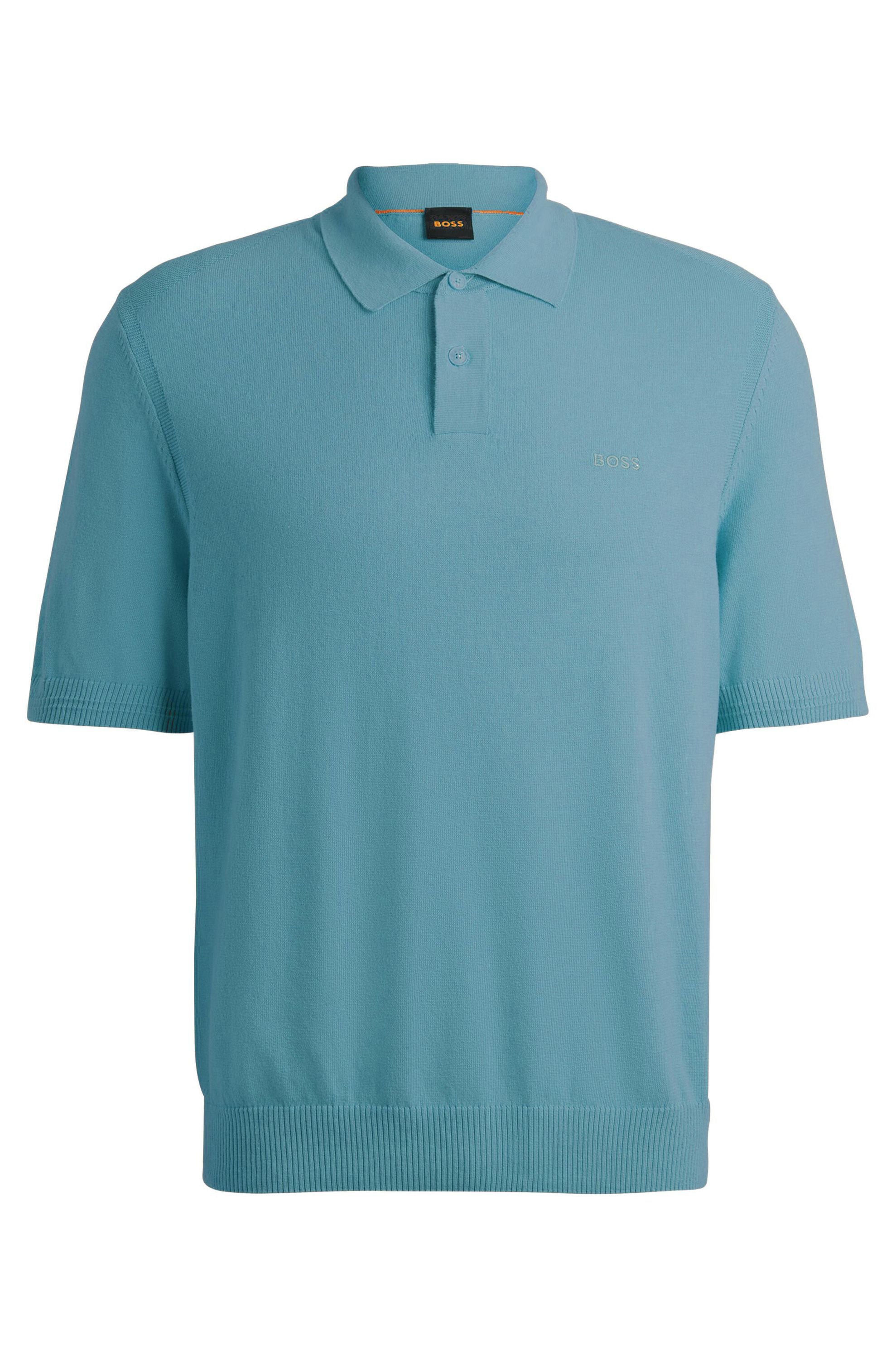 Strickpoloshirt aus Baumwollmix - 462-Open Blue - Blau