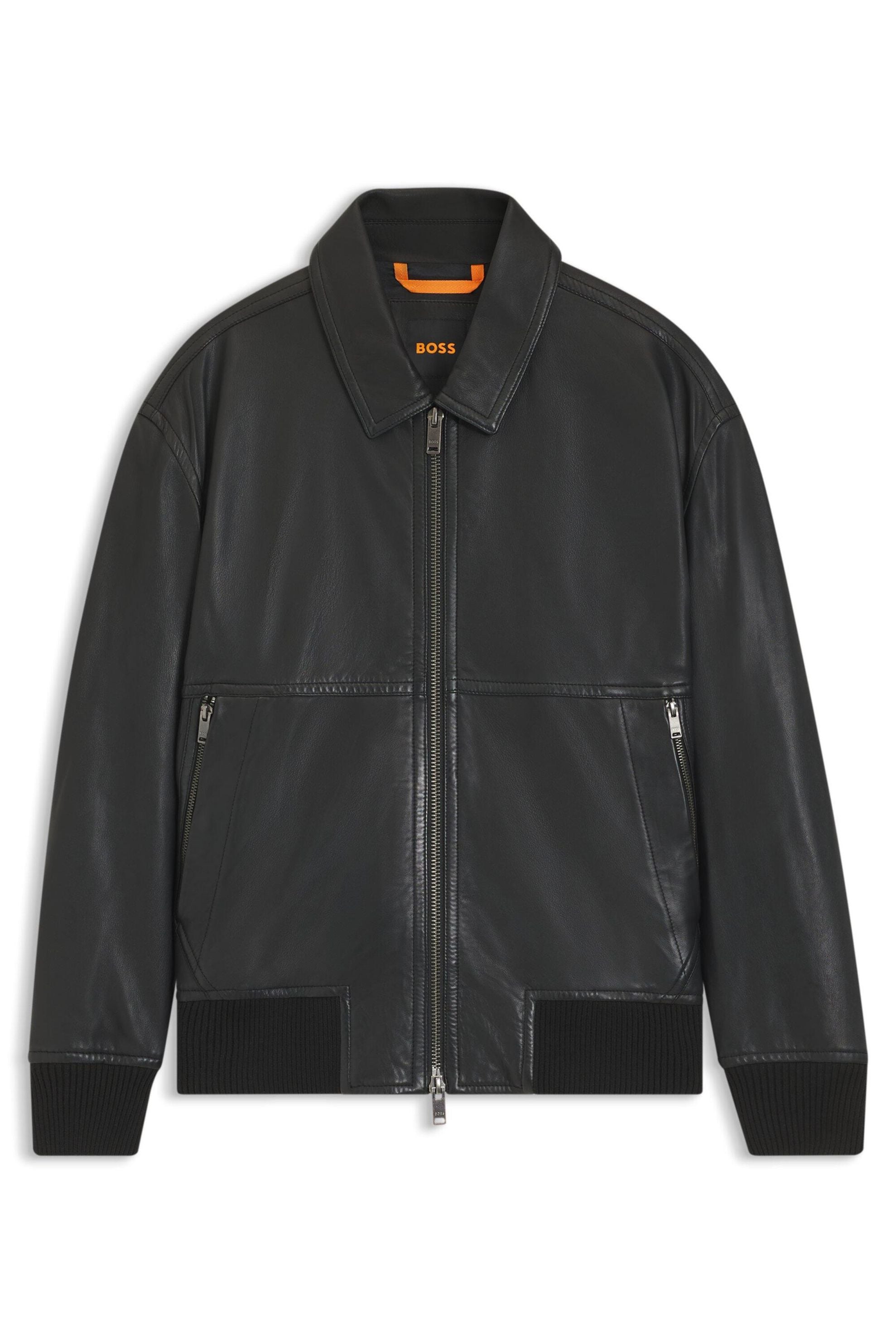 Lederjacke mit aufliegendem Kragen - 001-Black - Schwarz