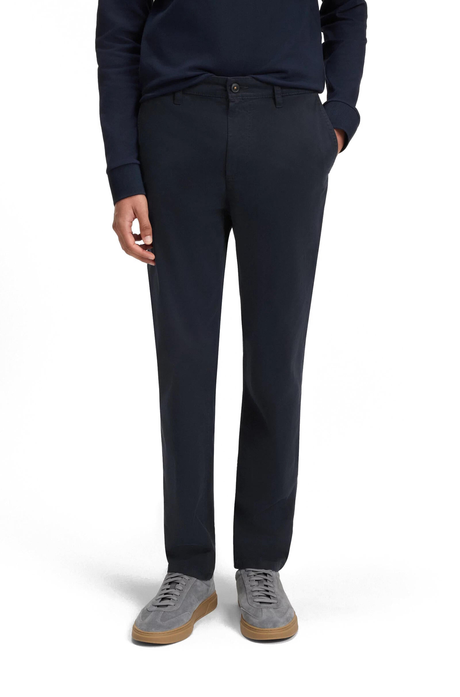 Tapered-Fit Chino aus elastischem Baumwoll-Satin - 404-Dark Blue - Blau