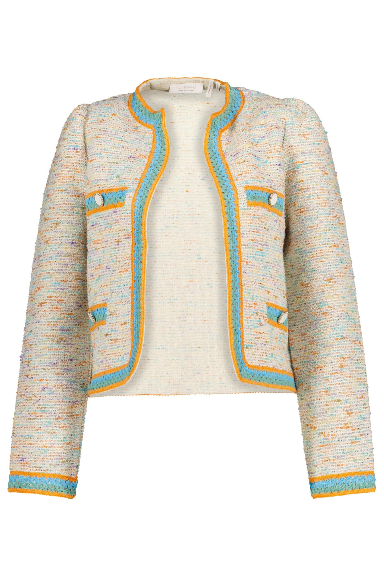 Tweedjacke mit Borte - 999-original - Mehrfarbig | Beige | Blau | Grün | Orange