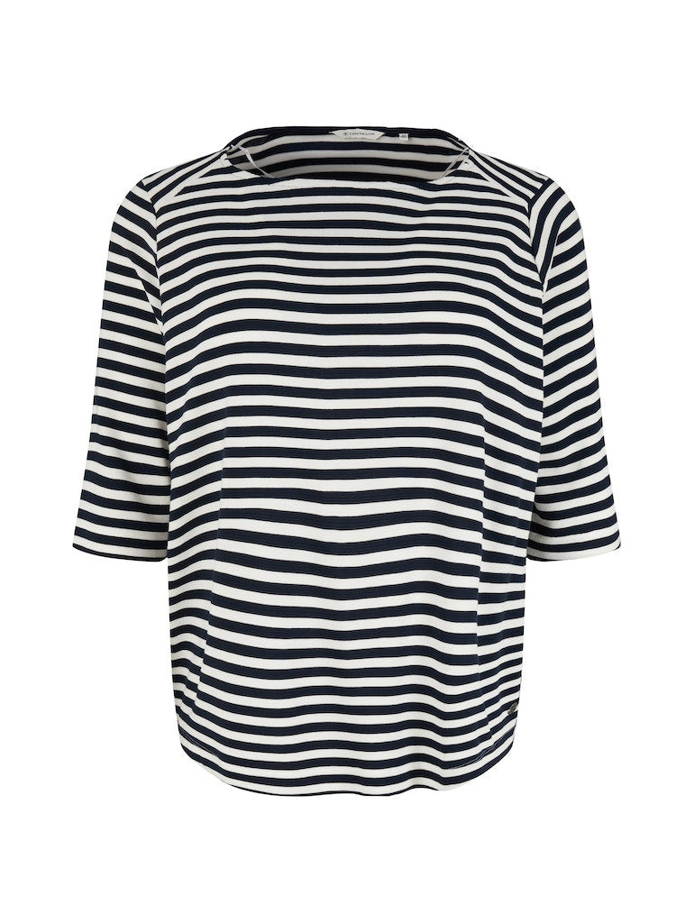 Gestreiftes Sweatshirt aus Viskosemix - 26484-navy white regular strip - Weiß | Schwarz