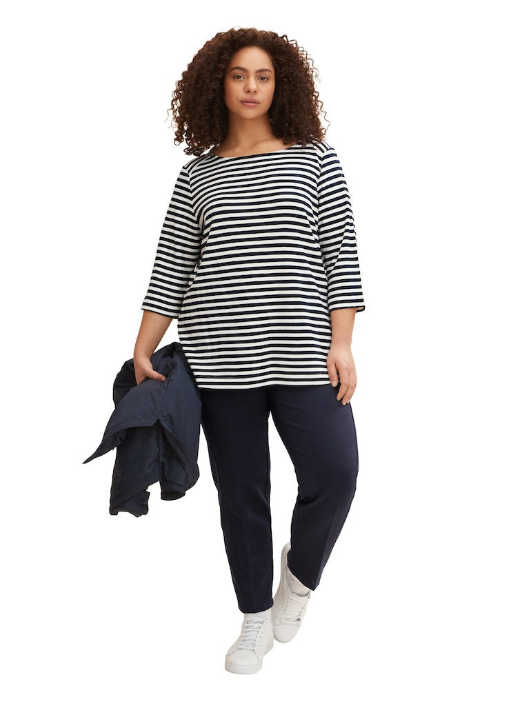 Gestreiftes Sweatshirt aus Viskosemix - 26484-navy white regular strip - Weiß | Schwarz