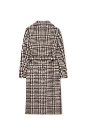 Glencheck-Mantel mit Gürtel - 7801 - Beige