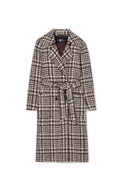 Glencheck-Mantel mit Gürtel - 7801 - Beige