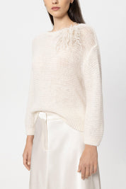 Brosche mit Federn - 105 - Creme