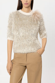 Brosche mit Federn - 725 - Beige