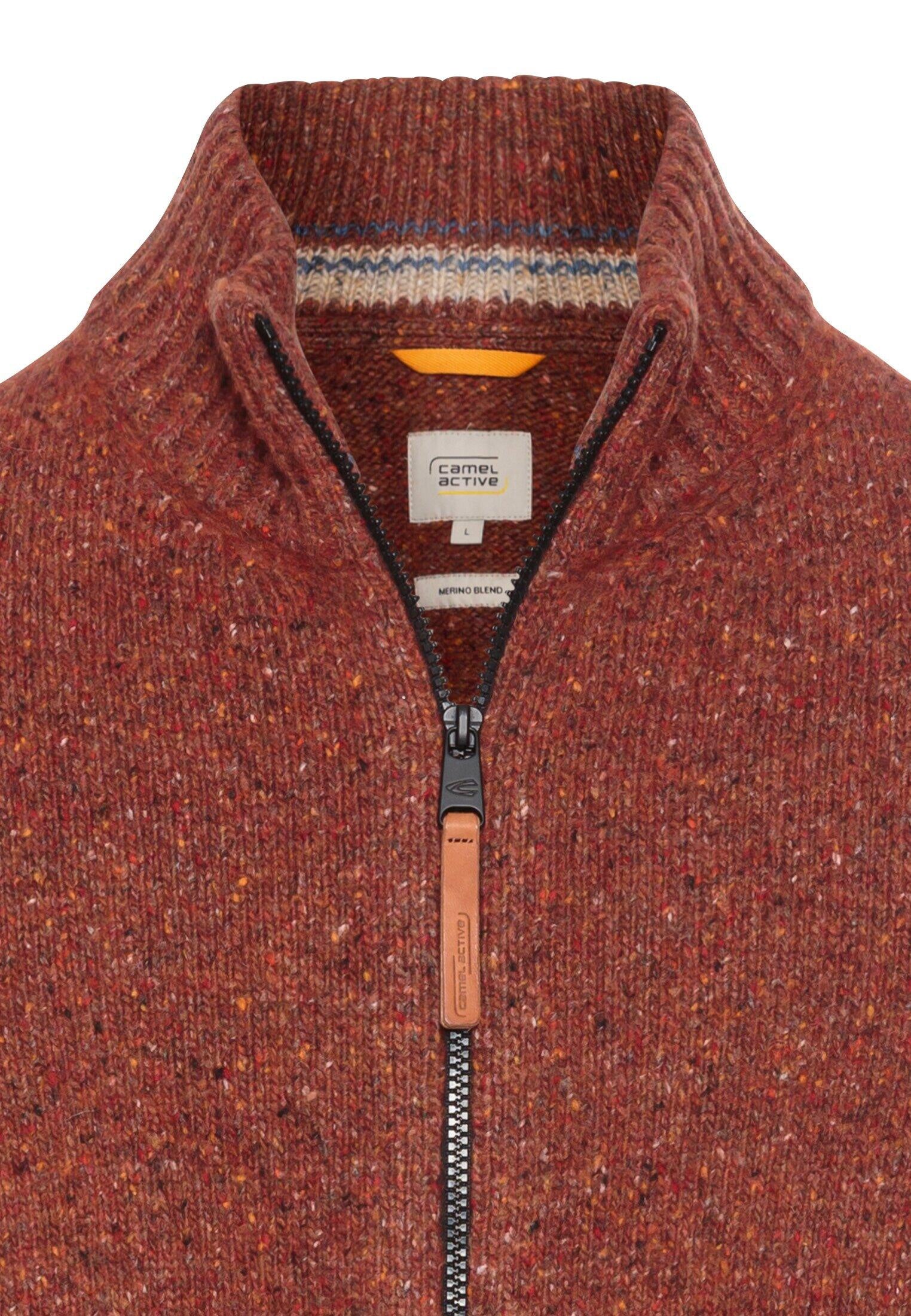 Melierte Strickjacke aus Wollmix - 54-Brick Red - Rot