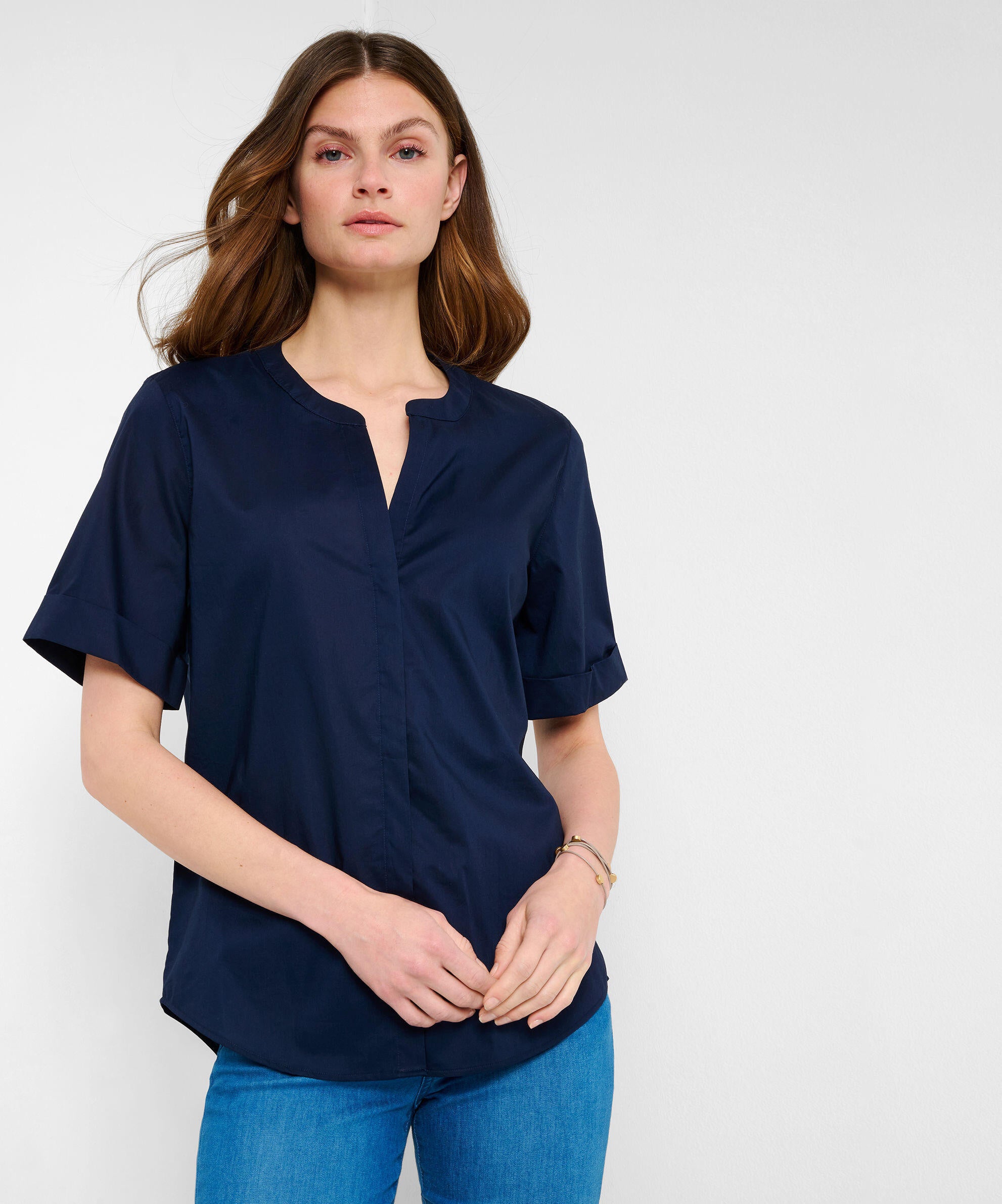 Bluse aus Baumwolle - 22-indigo - Blau