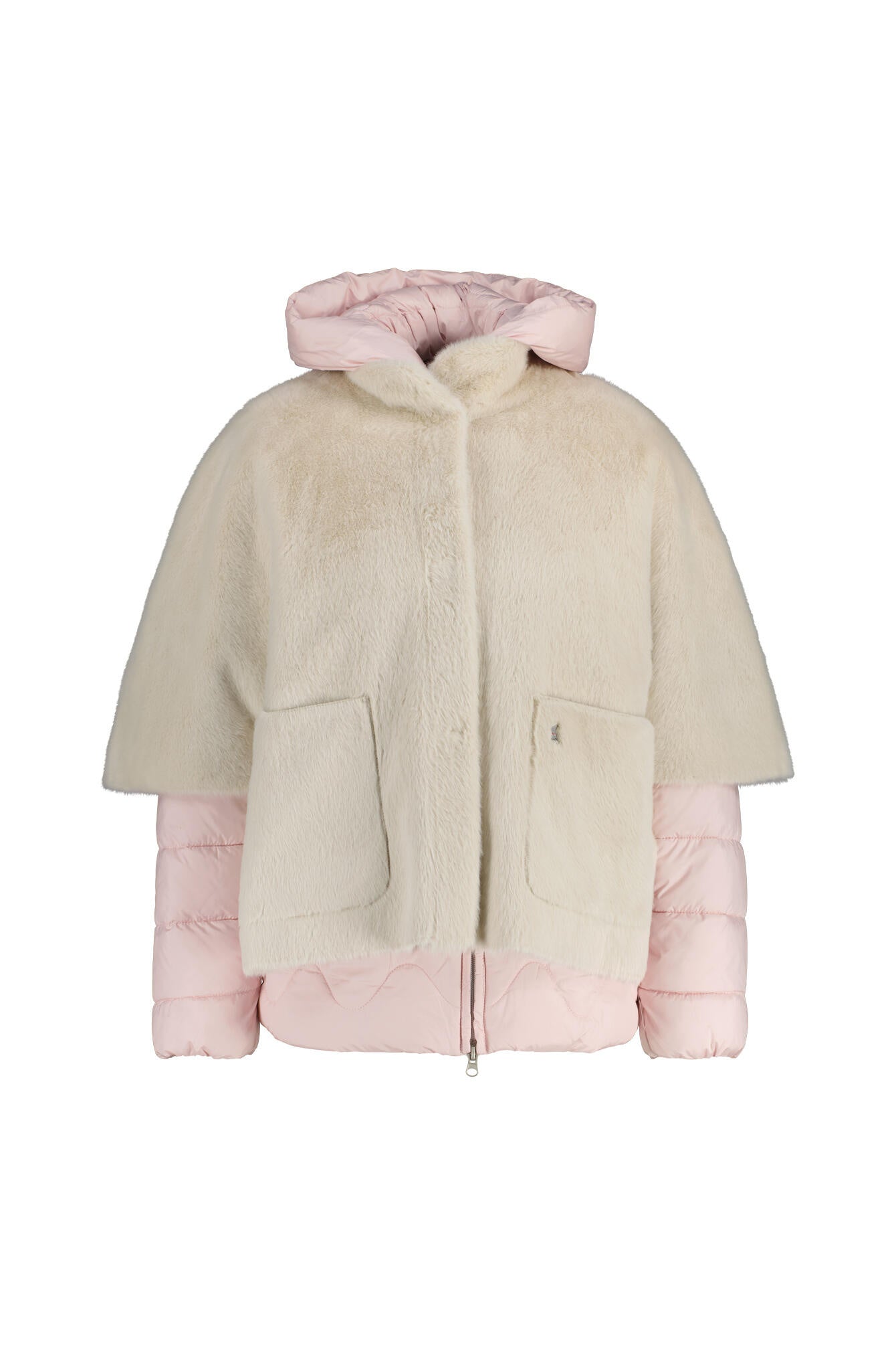 Steppjacke mit Fun Fur Cape - 101-off-white - Weiß